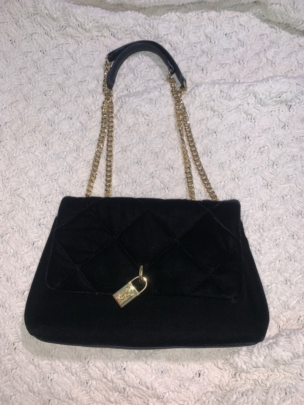 Steve Madden Black Quilted Shoulder Bag with Gold Chain Strap